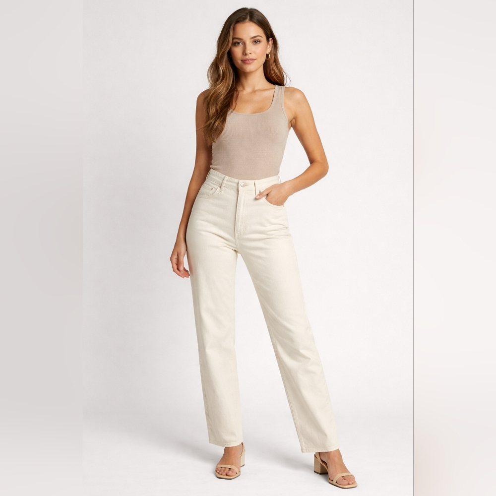 Banana Republic High Rise Straight Jeans in Cream